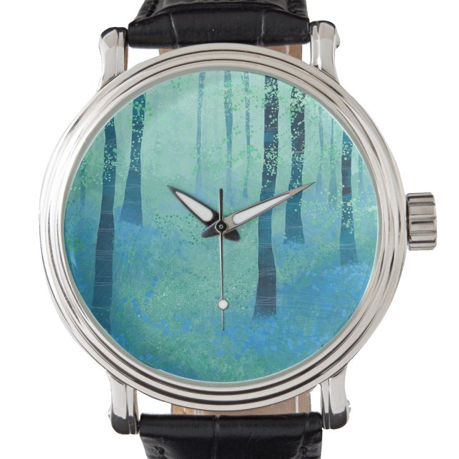 Bluebell Skogen Painting Armbandsur (Bluebell woodland abstract art watch)