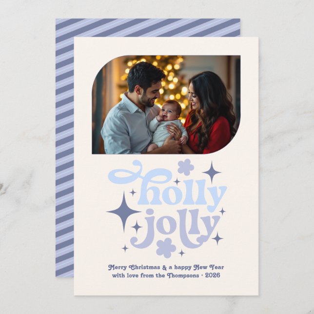 Bluebell Whisper Modern Blue Christmas Photo Julkort (Fram/baksida)