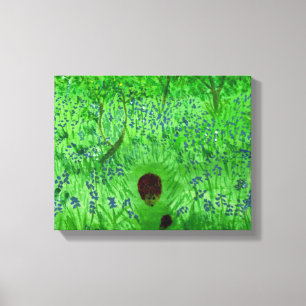 Bluebell Wood Hedgehogs Painting Vår Woodland Canvastryck