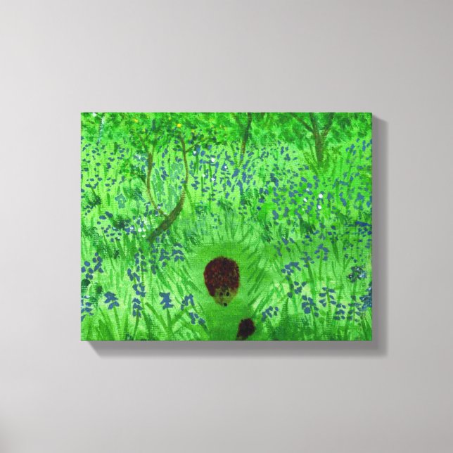 Bluebell Wood Hedgehogs Painting Vår Woodland Canvastryck (Framsida)