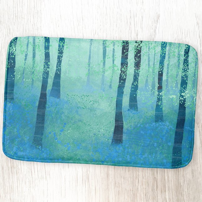Bluebell Woodland Abstrakt Art Badrumsmatta (Bluebell forest abstract blue green bath mat)