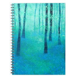 Bluebelli en Woodland Forest Landscape Painting Anteckningsbok