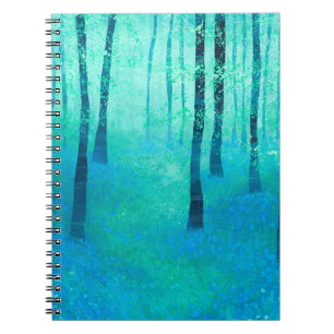 Bluebelli en Woodland Forest Landscape Painting Anteckningsbok
