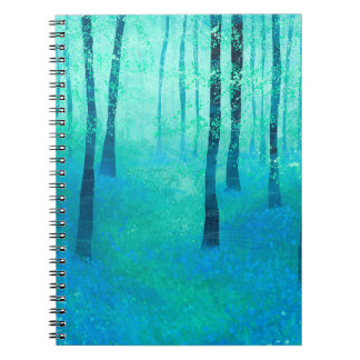 Bluebelli en Woodland Forest Landscape Painting Anteckningsbok