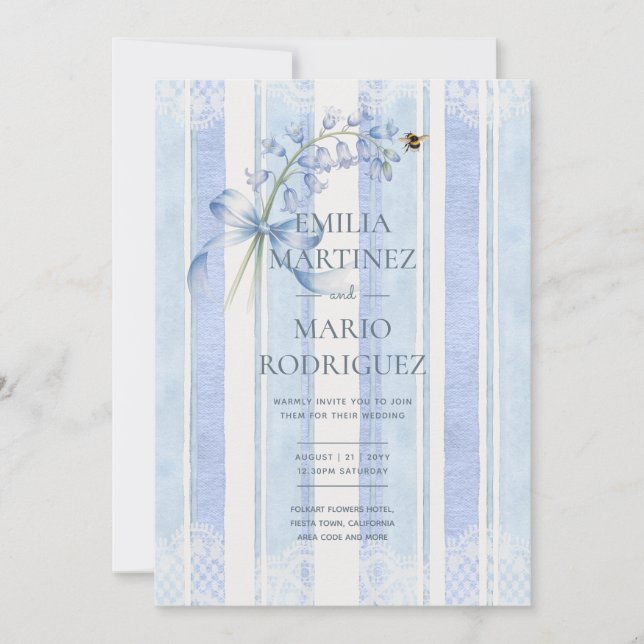 Bluebells & Bees Heritage Hive Studio Wedding Inbjudningar (Framsida)