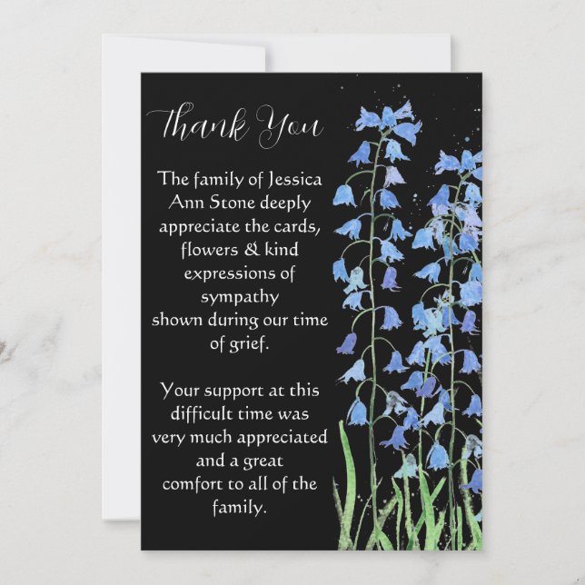 Bluebells Blue Blommigt Funeral Död Tack Inbjudningar (Framsida)