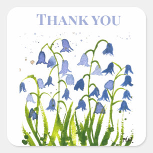 Bluebells Blue Blommigt Möhippa Bröllop Fyrkantigt Klistermärke