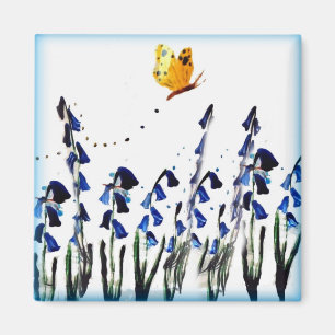 Bluebells Butterfly Blommigt Vår Magnet