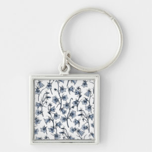 Bluebells, Harebells, Bellblommor Fyrkantig Silverfärgad Nyckelring