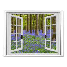 Bluebells och Träd View Faux Window