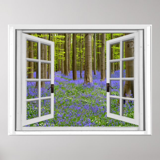 Bluebells och Träd View Faux Window Poster (Framsidan)
