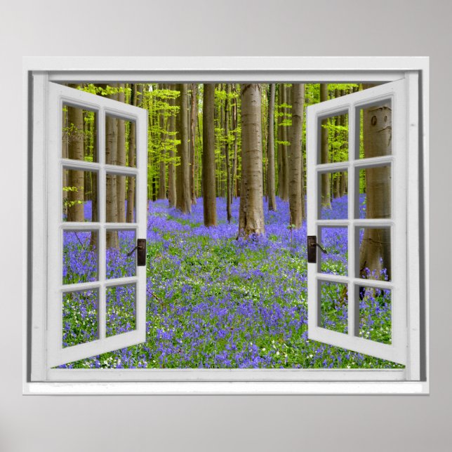 Bluebells och Träd View Faux Window Poster (Framsidan)