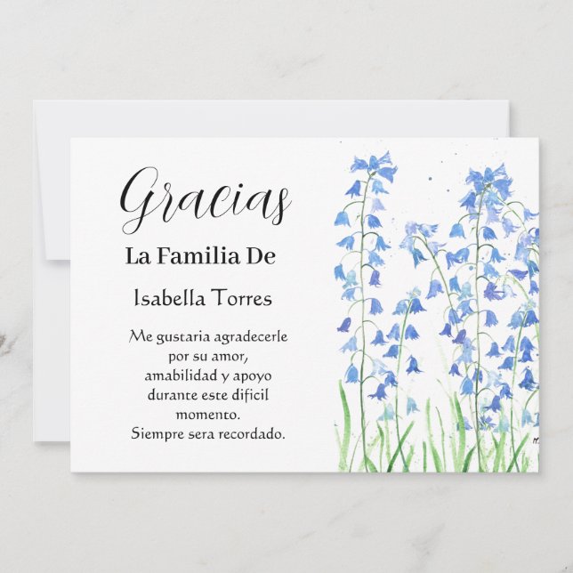 Bluebells Spanska Blommigten Funeral Död Tack Inbjudningar (Framsida)