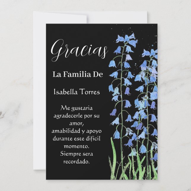 Bluebells Spanska Blommigten Funeral Död Tack Inbjudningar (Framsida)