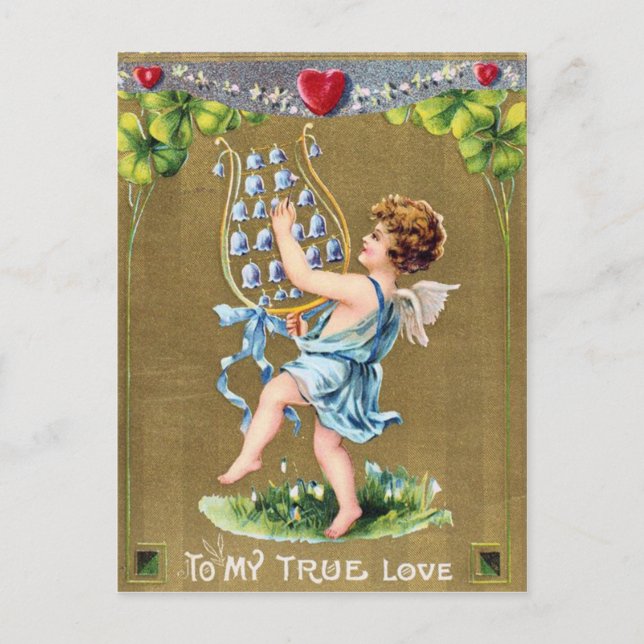 Bluebells Victorian Valentine Day Postcard Helg Vykort (Framsida)