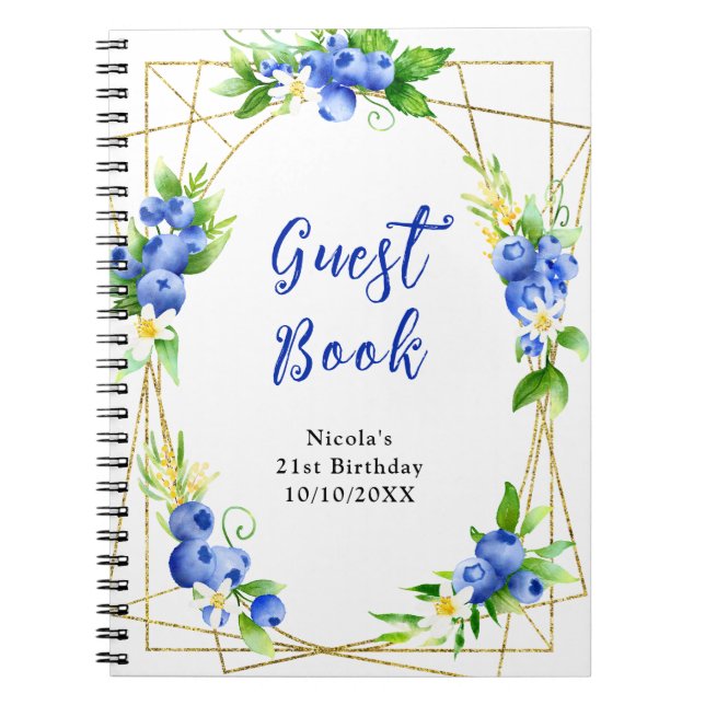 Blueberries and Foliage Birthday Guest Book Anteckningsbok (Framsidan)