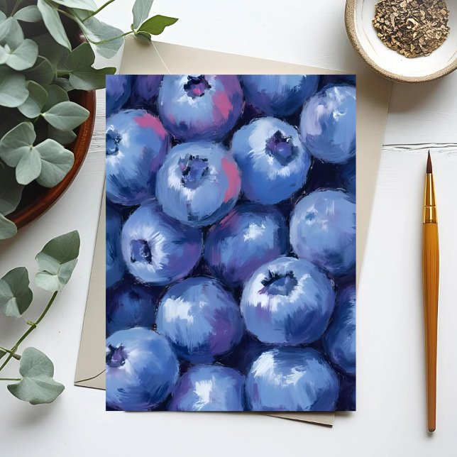 Blueberries | Fruit Watercolor Painted Vykort (Skapare uppladdad)