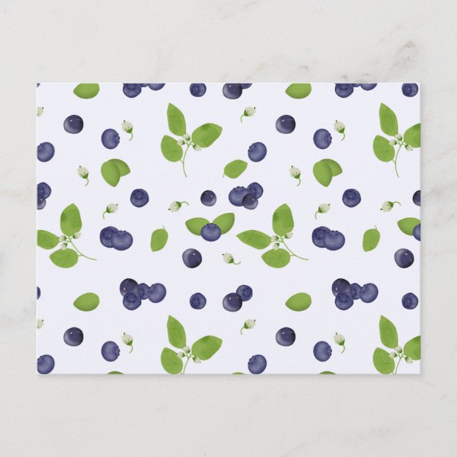 Blueberries Watercolor Blueberry Blossoms Foliage Vykort (Framsida)