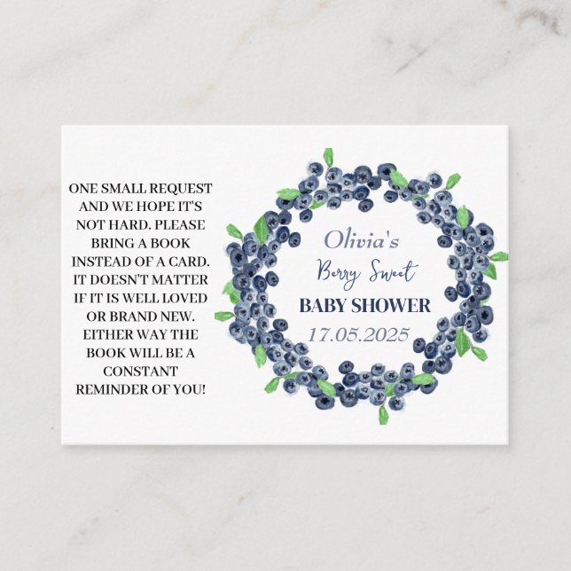 Blueberry Baby dusch Bokar för begäran om Baby Tilläggskort (Framsida)