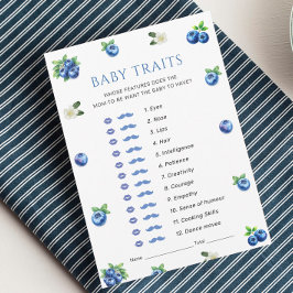 Blueberry Baby Shower Baby Traits Game Card Inbjudningar