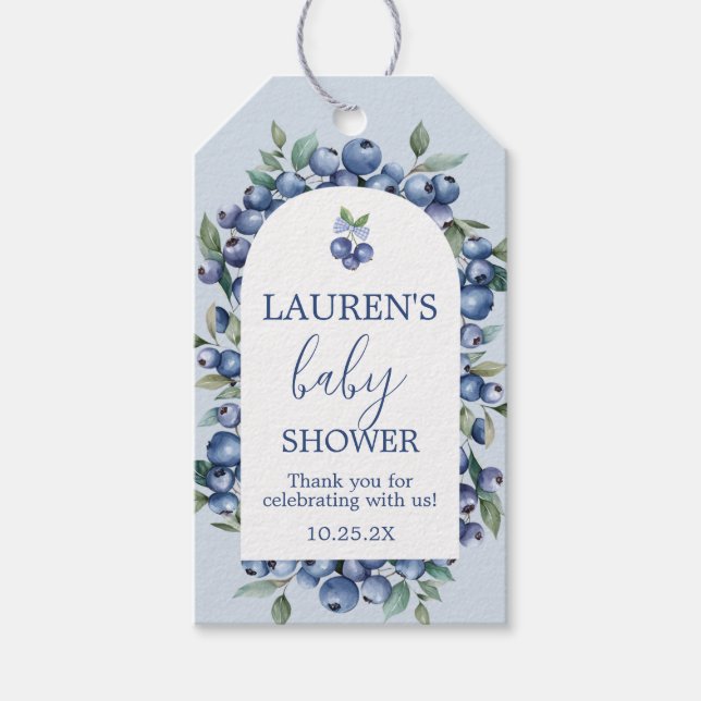 Blueberry Baby Shower Gift Tag Presentetikett (Framsidan)