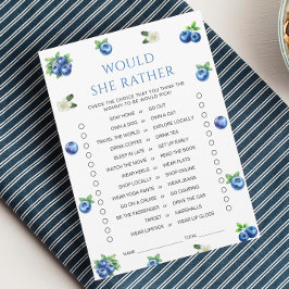 Blueberry Baby Shower Would She Rather Game Card Inbjudningar