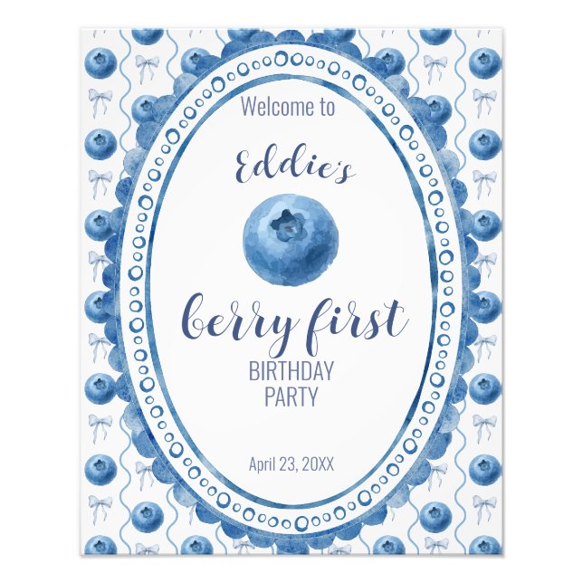 Blueberry Baby's Berry First 1st Birthday Party Fototryck (Framsidan)
