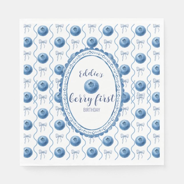 Blueberry Baby's Berry First 1st Birthday Party Pappersservett (Framsidan)