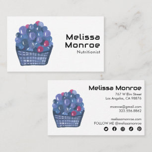 Blueberry Basket Charming Watercolor Cute Fruit Visitkort