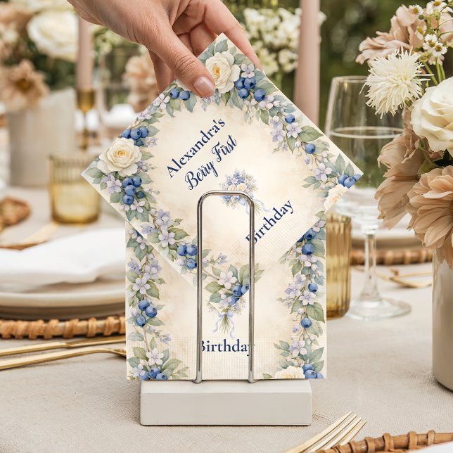 Blueberry Berry Botanical 1st Birthday Pappersservett (Skapare uppladdad)