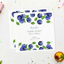 Blueberry Berry First Birthday Watercolor Cute Pappersservett