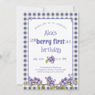Blueberry Berry Första födelsedag Inbjudningar