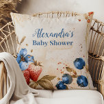 Blueberry Berry Söt babydusch Kudde<br><div class="desc">Tillsätt ett sötningsmedel till din dagis- eller babyduschskal med vår Blåbär Berry Sweet Dekorativ kudde. Den här kudden är både snygg och mysigt och har en charmerande utformning av blåbär på en mjuk plysch. Oavsett om du sitter på en gungstol, soffa eller säng, ger den här kudden en lekfull beröring...</div>
