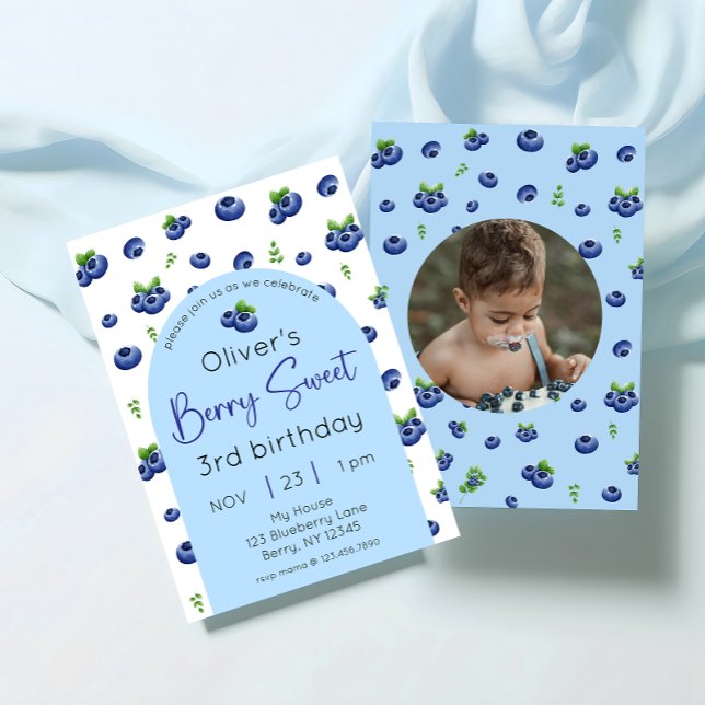 Blueberry Berry Sweet Birthday Photo Inbjudningar (Skapare uppladdad)