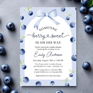 Blueberry Berry Sweet Boy Bow Baby Shower Inbjudningar