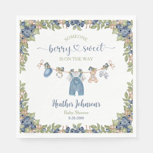 Blueberry Berry Sweet Clothesline Baby Shower Pappersservett (Framsidan)