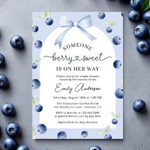 Blueberry Berry Sweet Girl Bow Baby Shower Inbjudningar