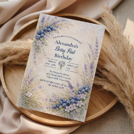 Blueberry Botanical Berry Theme 1st Birthday Inbjudningar