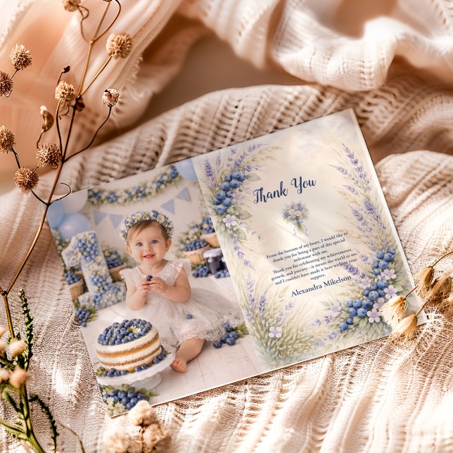 Blueberry Botanical Berry Theme 1st Birthday Tack Kort (Skapare uppladdad)