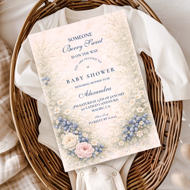 Blueberry Botanical Frame Baby Shower Inbjudningar (Skapare uppladdad)