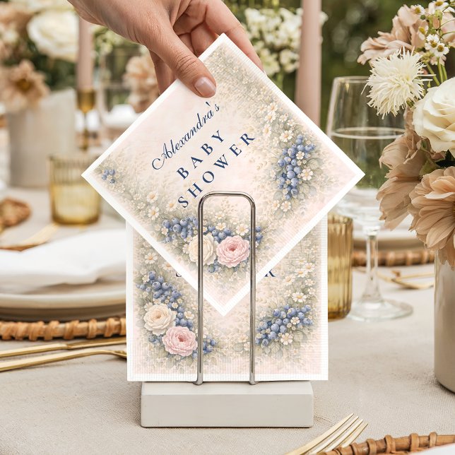 Blueberry Botanical Frame Baby Shower Pappersservett (Skapare uppladdad)