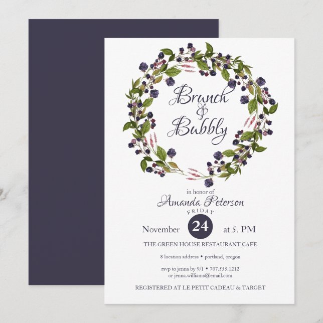 Blueberry | BRÖLLOP BRUNCH & Bubly Inbjudningar (Fram/baksida)