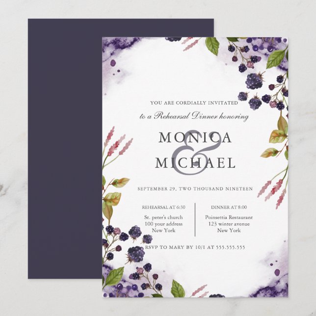 Blueberry | Bröllop Rehearsal Middag Inbjudningar (Fram/baksida)