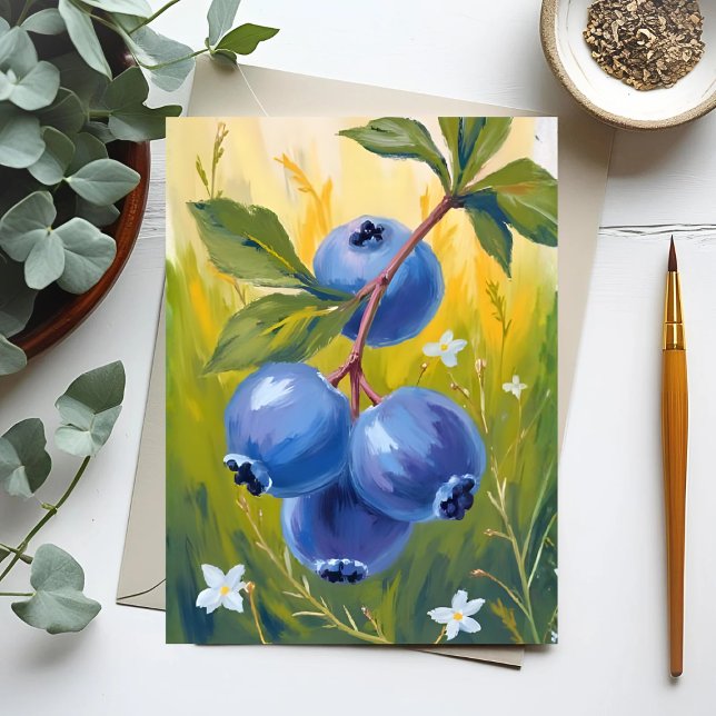 Blueberry Bush | Fruit Watercolor Painting Vykort (Skapare uppladdad)