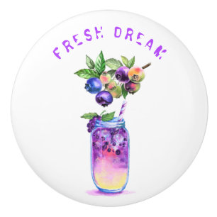 Blueberry Drink Ceramic Knob - Anpassningsbar Text Knopp