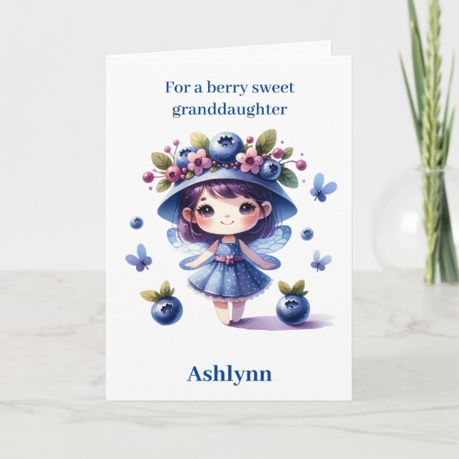 Blueberry Fairy Berry Birthday Granddotter Kort (Framsida)