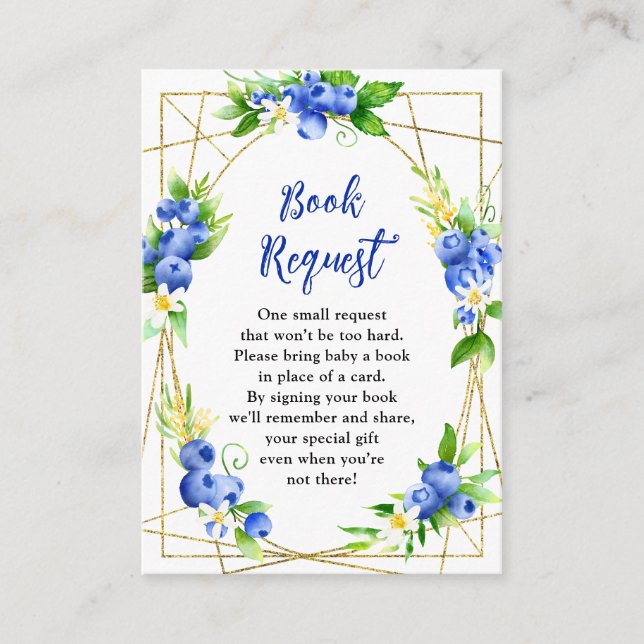 Blueberry Floral Baby Shower Book Request Tilläggskort (Framsida)