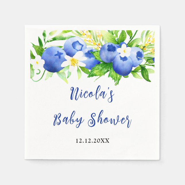 Blueberry Floral Baby Shower Pappersservett (Framsidan)