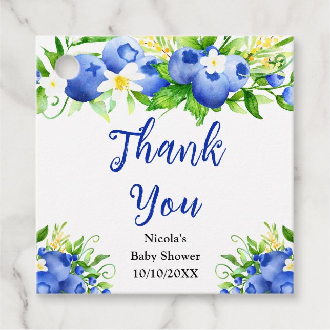 Blueberry Floral Baby Shower Thank You Gåvor Etiketter (Framsida)