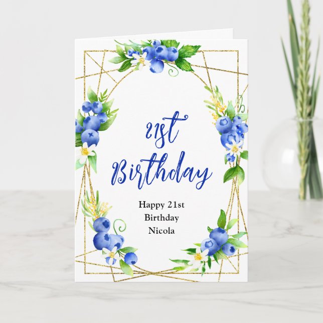 Blueberry Floral Birthday Kort (Framsida)